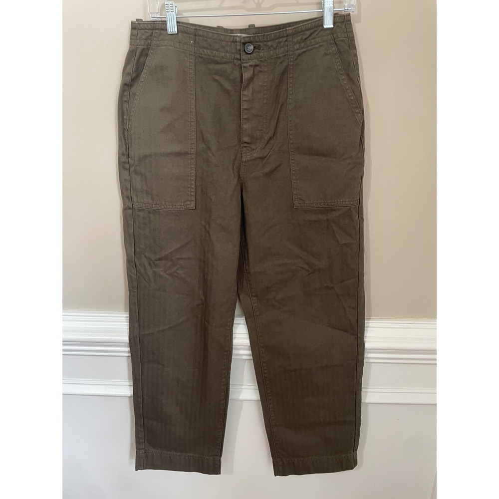 Everlane Organic Cotton Fatigue Pants Herringbone Utility Olive Green Size 8 - Picture 3 of 15